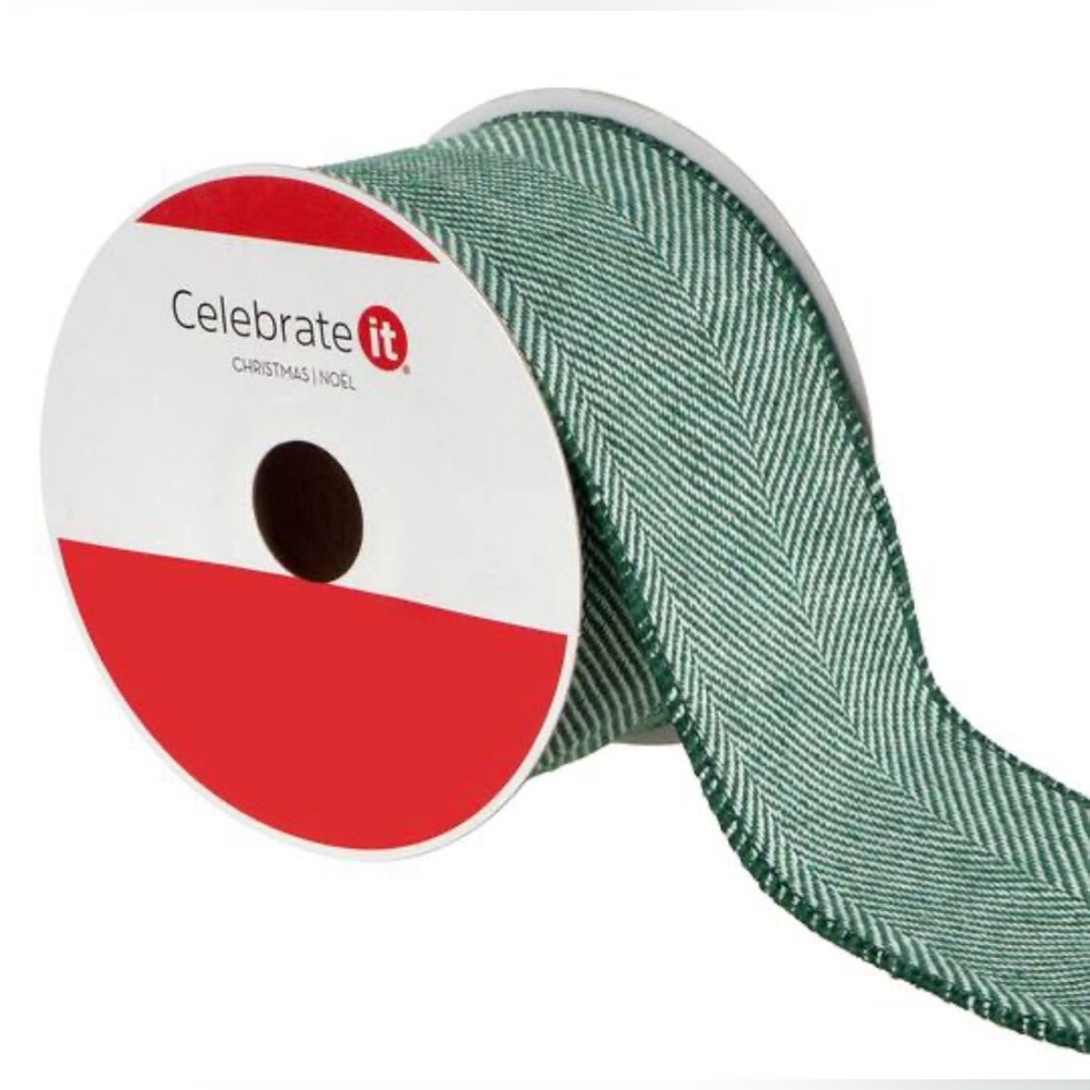 Celebrate It Green Herringbone WIRED Ribbon 2.5” x 15ft